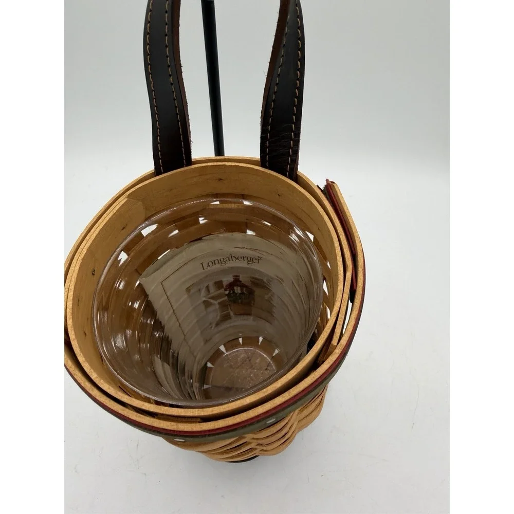 🎅🧺 Longaberger 2006 Santa's Helper Hanging Basket w/Leather Handle & Protector